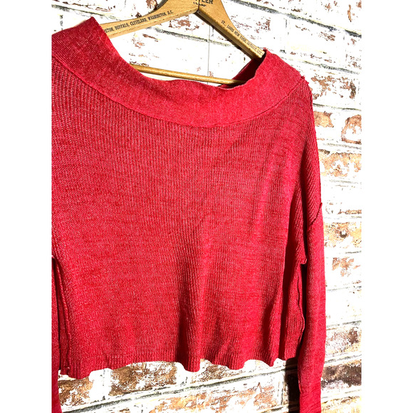 Free People Alana Pullover Linen Cotton Blend Red Knit Off The Shoulder Sweater - Picture 7 of 10